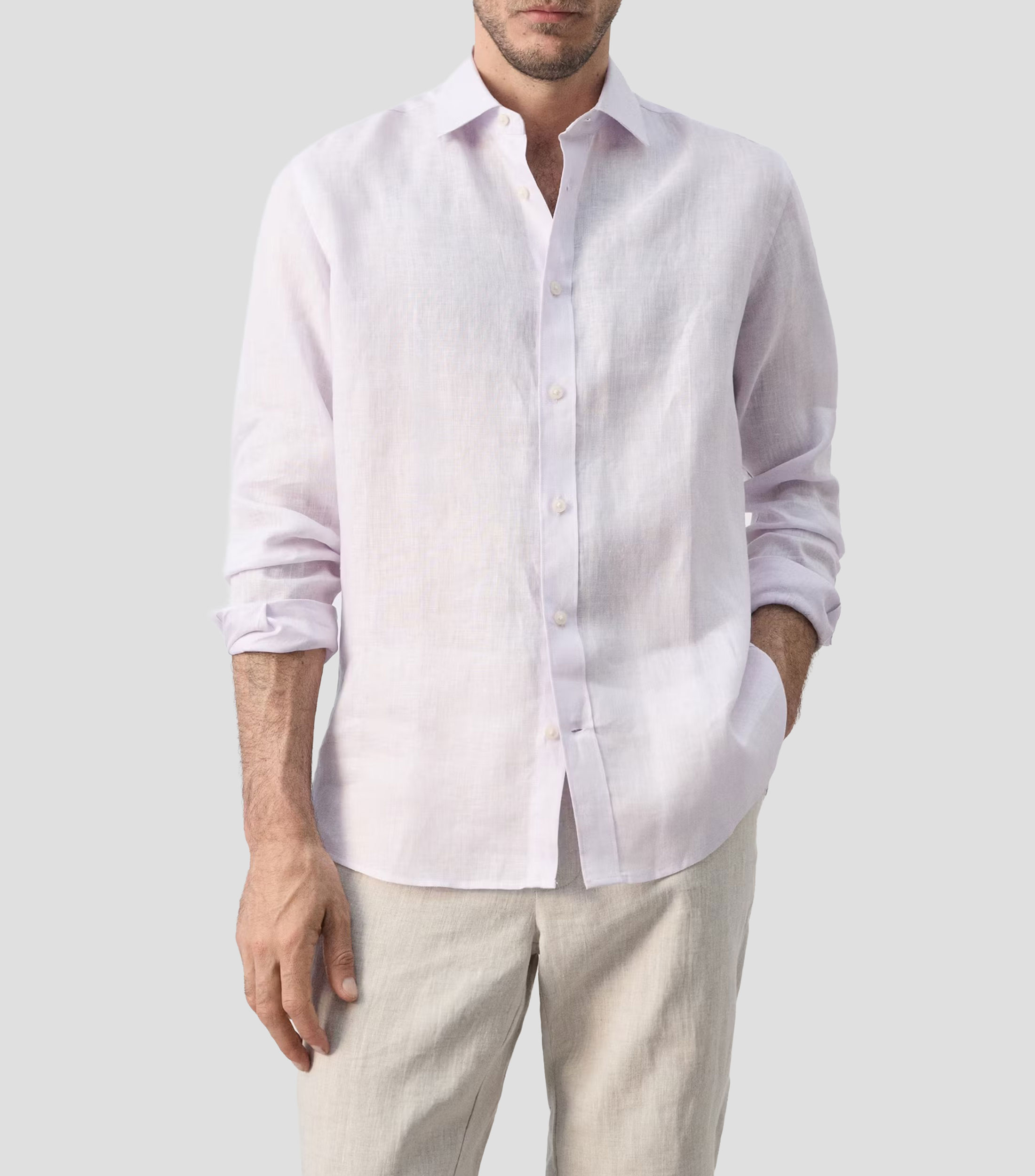 Camisa lisa de lino manga larga Hombre